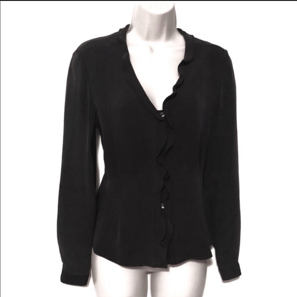 Jones New York silk ruffle button down blouse 4